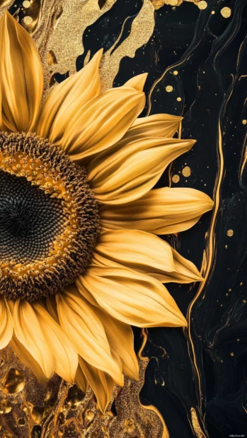 Charming sunflower details for lock screen flower wallpapers iPhone, golden tones and vibrant hues.