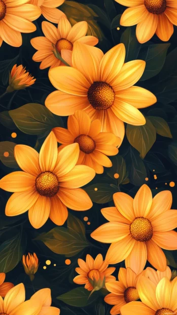 Cheerful marigold lock screen wallpaper for iPhone with golden accents.