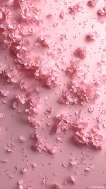 Cherry blossom petals in motion across pink wallpapers for girls iPhone layout.
