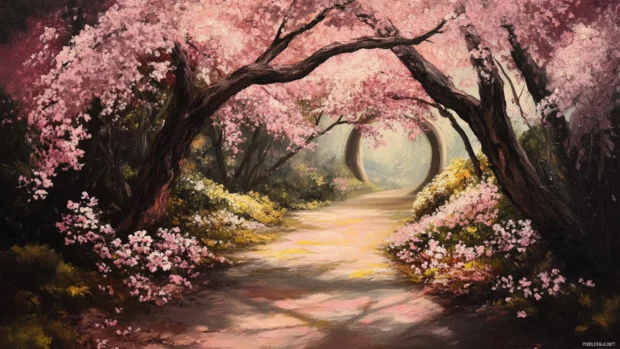 Cherry blossom tunnel path.