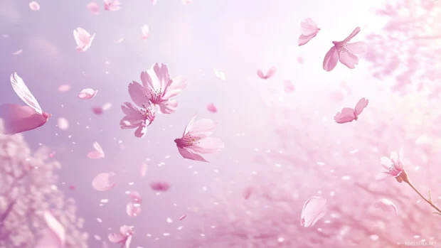 Cherry blossoms drifting in the breeze, creating a pretty spring morning.