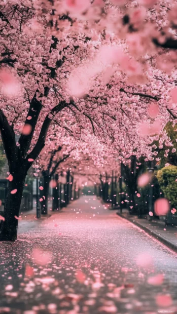 Cherry blossoms falling over Pretty Flower scenery inspired by Cherry blossom wallpaper.