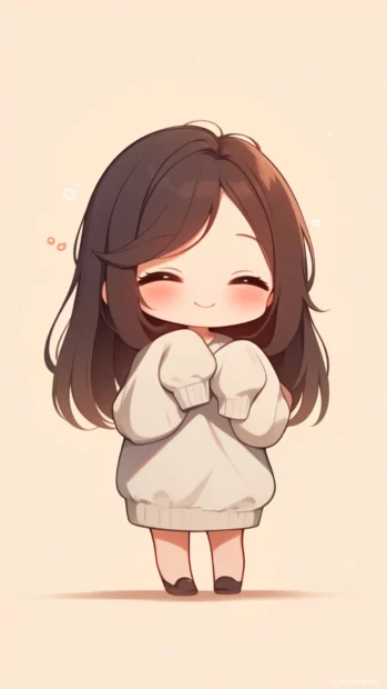 Chibi characters in oversized sweaters featured in cute cartoon wallpapers for iPhone.