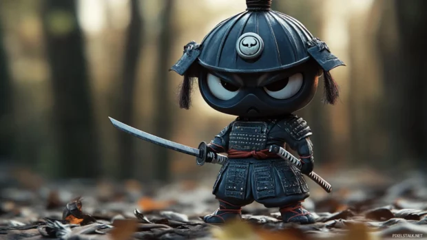 Chibi samurai in dramatic pose.