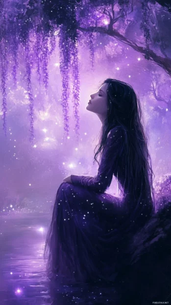 Chill evenings wrapped in lavender star breezes, painting the glow of mystical purple universe wallpaper.
