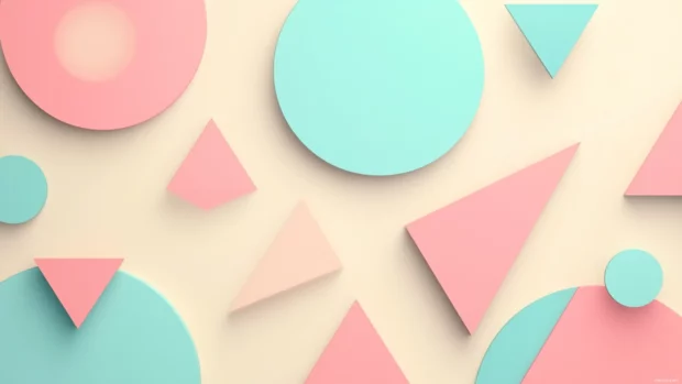 Circle and triangle composition in pastel shades, trending search for 4K minimalist desktop wallpaper.