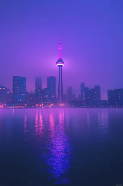 City skyline drowning in neon haze.