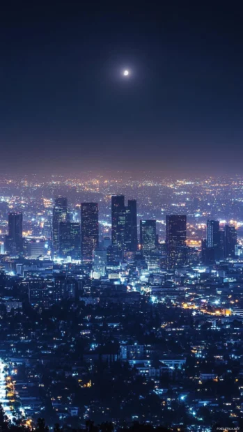 City skyline lights pulsing rhythmically under the night sky.