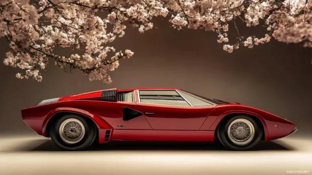 Classic Lamborghini wallpaper showing the Countach model posed under soft studio lights.