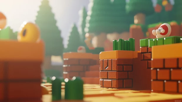 Classic Super Mario scene with pixelated bricks and Goombas, perfect for cartoon Mario Wallpaper.