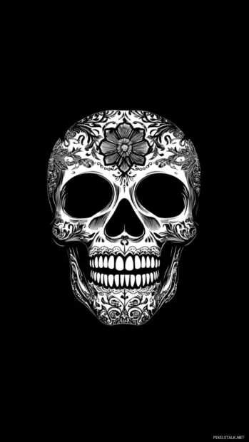 Classic calavera design forming the base of this Mexican skull wallpaper.