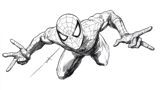Classic comic book Spider Man in bright inked line art style.