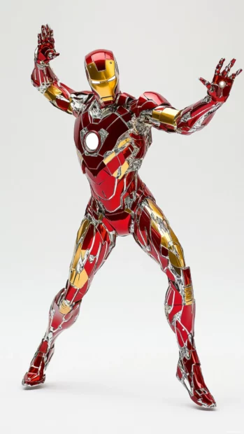 Classic red and gold Iron Man pose against a white background.