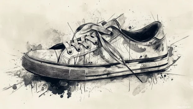Classic shoe sketched in ghosted graffiti sprays.