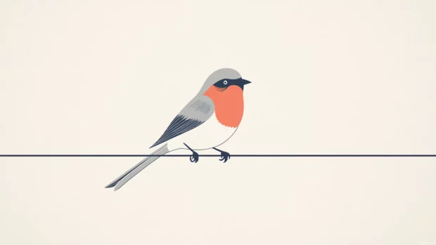 Clean 4K minimalist art of Bird on a wire, gentle color palette.