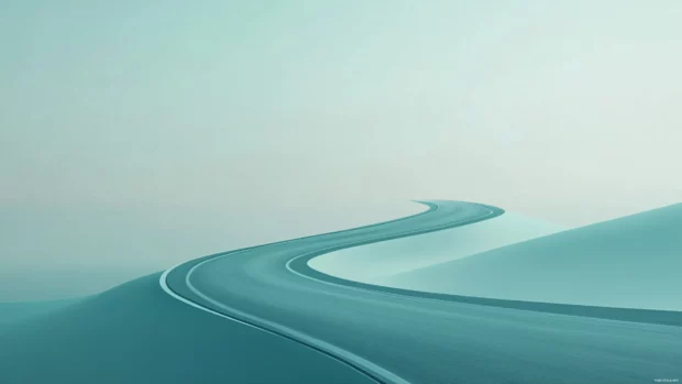 Clean 4K minimalist art of Curved minimalist road, gentle color palette.
