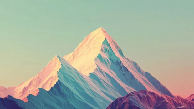 Clean 4K minimalist art of Geometric mountain, gentle color palette.