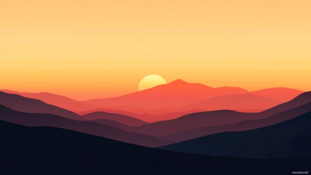 Clean 4K minimalist art of Sunset horizon, gentle color palette.
