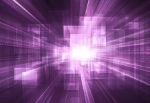 Clean geometric design from intersecting purple neon rectangles.