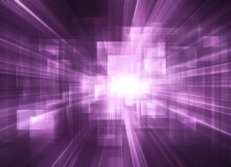 Clean geometric design from intersecting purple neon rectangles.