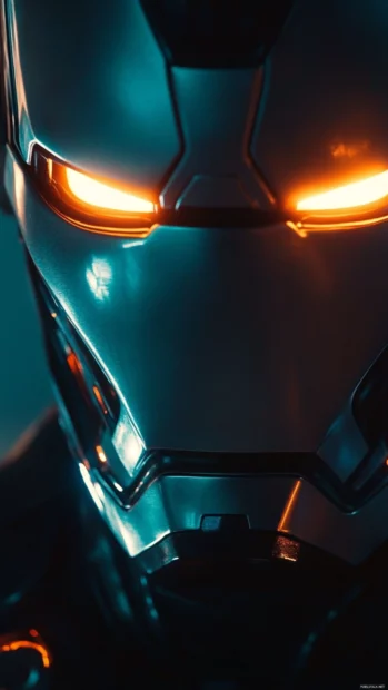Close up of Iron Man helmet with glowing eyes, featured in cool Iron Man wallpapers for iPhone lock screens.