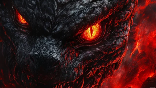 Close up of Shin Godzilla monstrous eyes in detailed wallpaper.