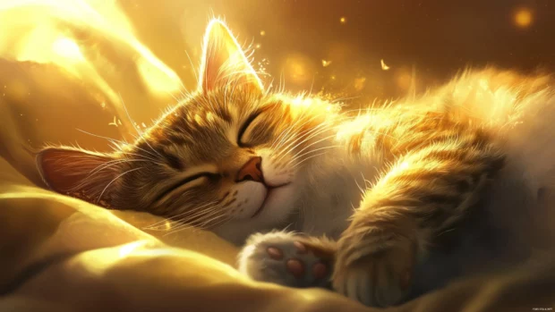 Close up of a sleepy tabby in a sunbeam, perfect for cozy Cat PC Wallpapers.