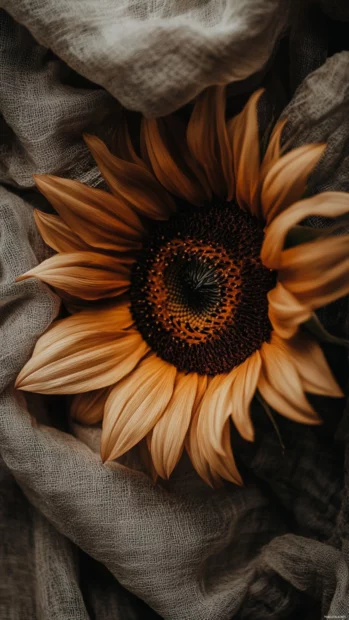 Close up of a sunflower with detailed petals and natural lighting.