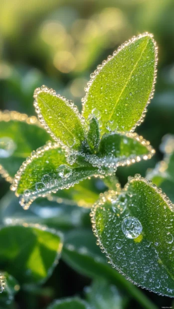 Close up of dew covered petals in the morning light.