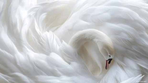 Close up of elegant white Swans in high resolution, ideal for premium Swans PC Wallpapers.