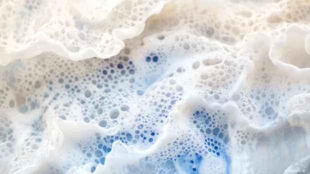 Close up of sea foam patterns during an ocean tide retreat.