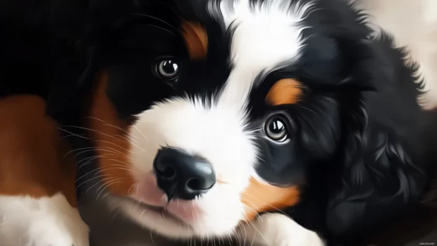 Close up portrait of an adorable puppy with sparkling eyes, ideal for high resolution pet lovers' desktop wallpapers.