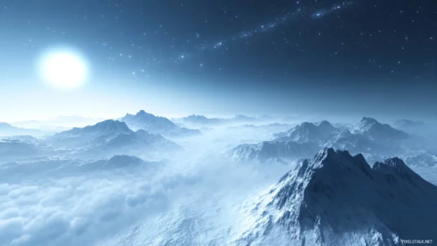 Cloud valleys echoing with whispers of stars.