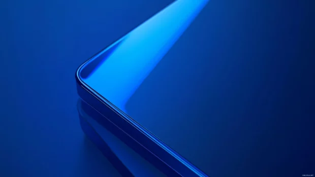 Cobalt blue Lock screen crafted with sharp minimal edges.
