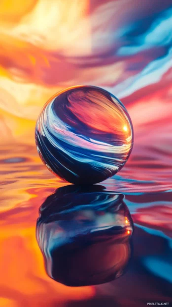 Color stream wrapping a floating orb in slow motion inside a surreal trippy setting.