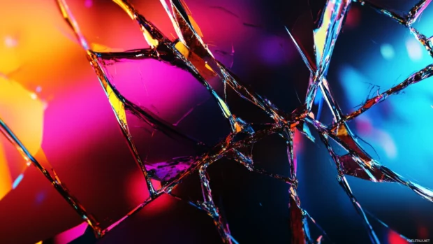 Colorful Broken Screen concept with abstract shattered pieces desktop.