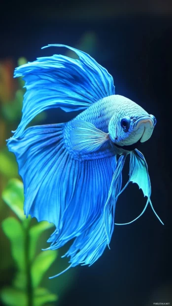 Colorful betta fish in mid swim, with intricate fin details spread out elegantly against a dark gradient background.