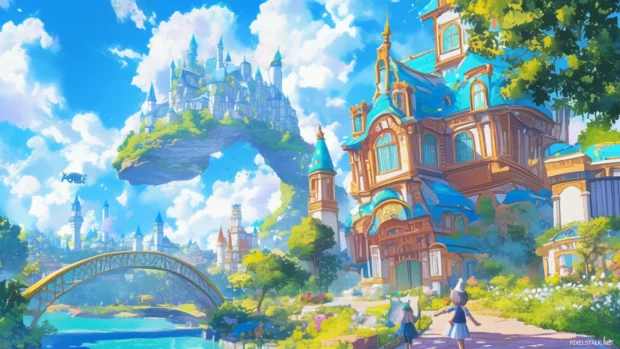 Colorful cartoon wallpaper HD for desktop computer filled with enchanted school adventures.