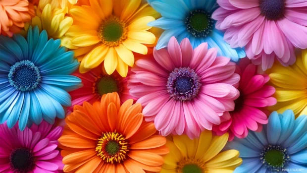 Colorful flower power print in retro desktop wallpapers HD format.
