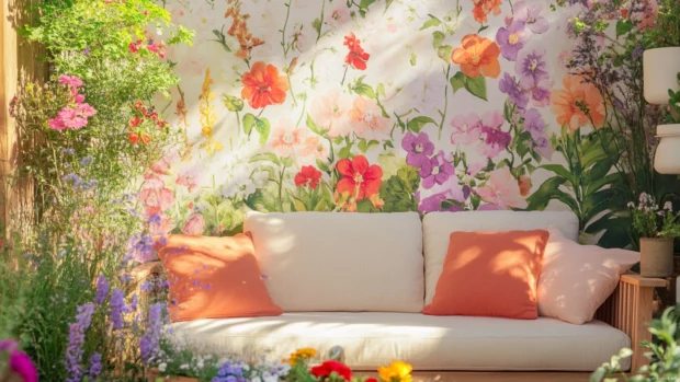 Colorful flower wallpaper, Vintage styled garden showcasing Pretty Flower charm.