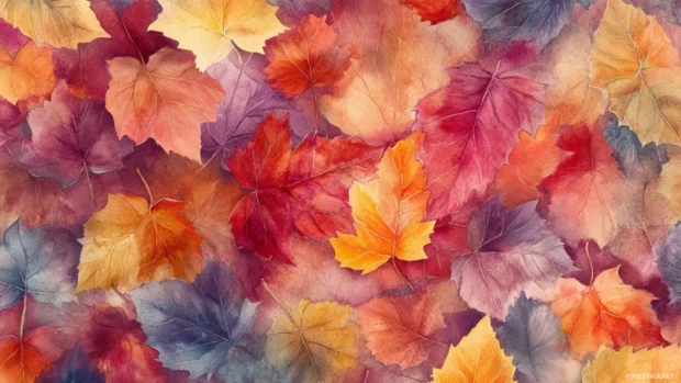 Colorful watercolor abstract background for Macbook inspired by the colors of autumn leaves.