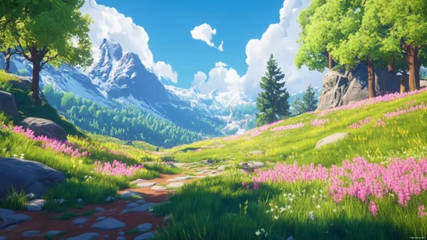 Combining vibrant palettes with Lush green valley to enhance PC 4K art scenes.