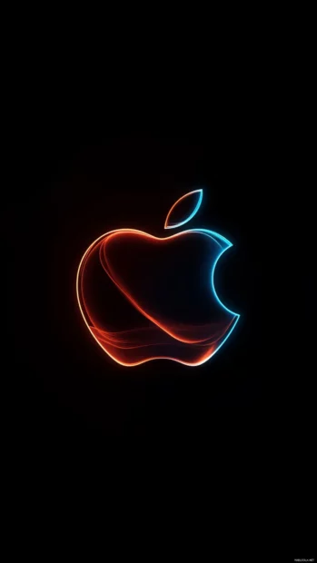Cool Apple wallpaper for iPhone showing glowing logo in space.