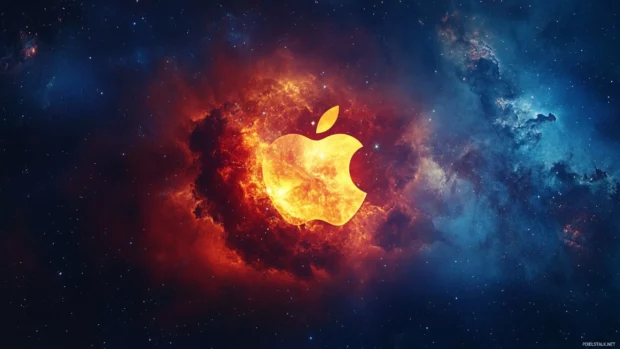 Cool Apple wallpaper showing a glowing logo floating in deep space.