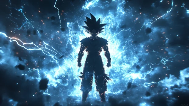 Cool Goku wallpaper featuring Goku as a silhouette surrounded by flashes of lightning.