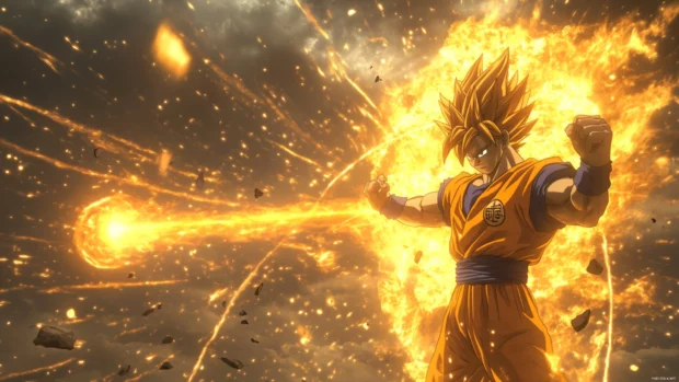 Cool Goku wallpaper where Goku charges a Kamehameha slowly with one hand in dramatic slow motion.