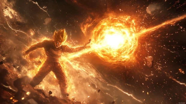 Cool Goku wallpaper where Goku deflects an energy blast without breaking eye contact.