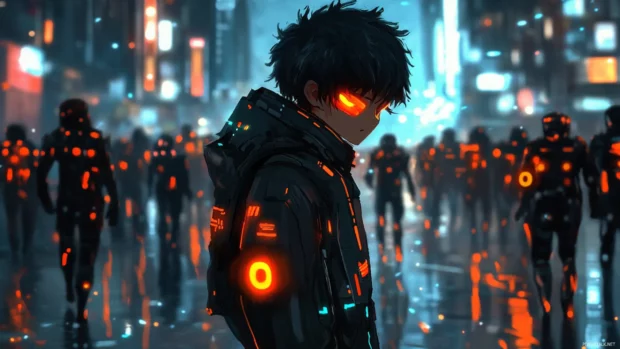 Cool Moving Anime Wallpapers with mech robots powering up with glowing cores.
