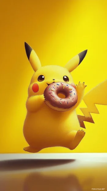 Cool Pikachu Wallpapers of Pikachu dancing on one foot while balancing a donut on his nose.