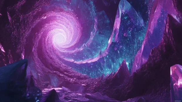 Cool Trippy Wallpapers featuring a spiral galaxy of neon crystals and liquid light flows.